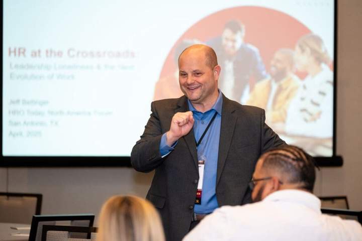 Jeff Bettinger speaking at the HRO Today North America Forum